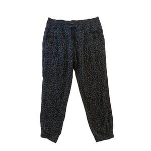 Women S Aritzia Talula Pull-On Black Printed Pant Rayon Elastic Waist Drawstring